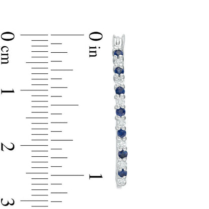 Blue Sapphire and 0.25 CT. T.W. Diamond Alternating Hoop Earrings in 10K White Gold