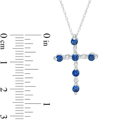 Lab-Created Blue Sapphire and Diamond Accent Cross Pendant in 10K White Gold