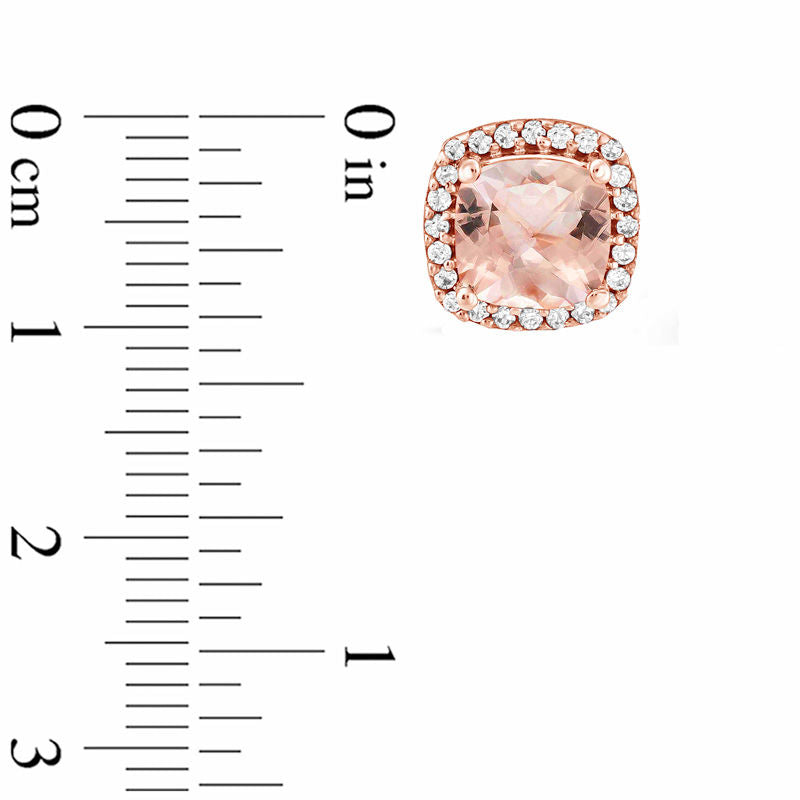 5.0mm Cushion-Cut Morganite and 0.1 CT. T.W. Diamond Frame Stud Earrings in 10K Rose Gold