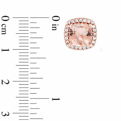5.0mm Cushion-Cut Morganite and 0.1 CT. T.W. Diamond Frame Stud Earrings in 10K Rose Gold