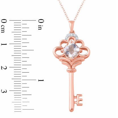 6.0mm Cushion-Cut Morganite and Natural Diamond Accent Key Pendant in 10K Rose Gold