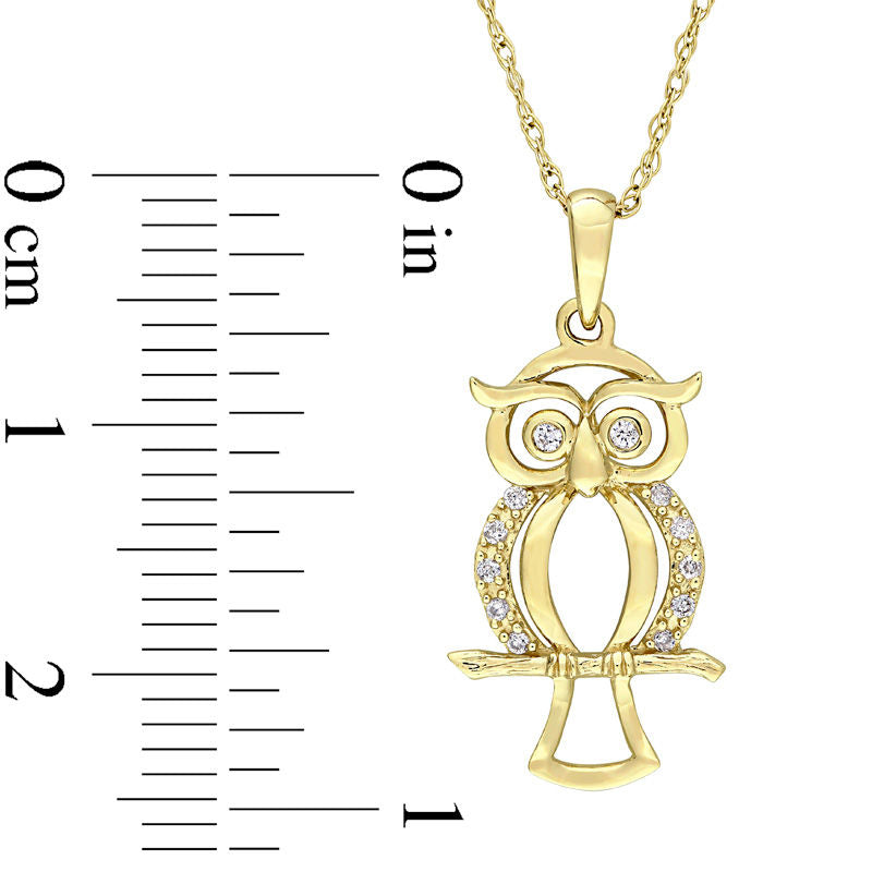 Natural Diamond Accent Owl Pendant in 10K Yellow Gold - 17