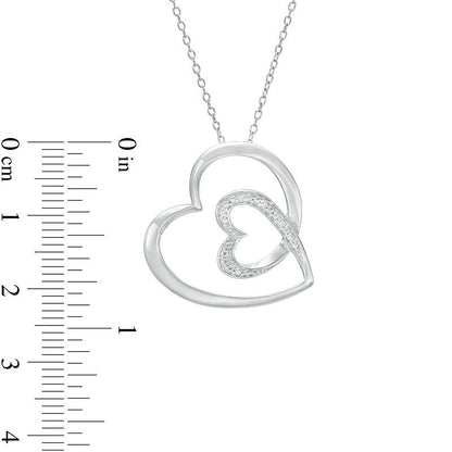 Natural Diamond Accent Double Tilted Heart Pendant in Sterling Silver