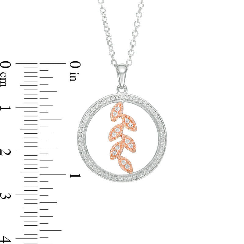 0.25 CT. T.W. Natural Diamond Leaf Circle Pendant in 10K Two-Tone Gold