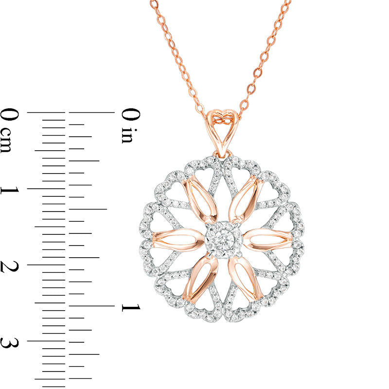 0.63 CT. T.W. Natural Diamond Heart Flower Pendant in 10K Rose Gold