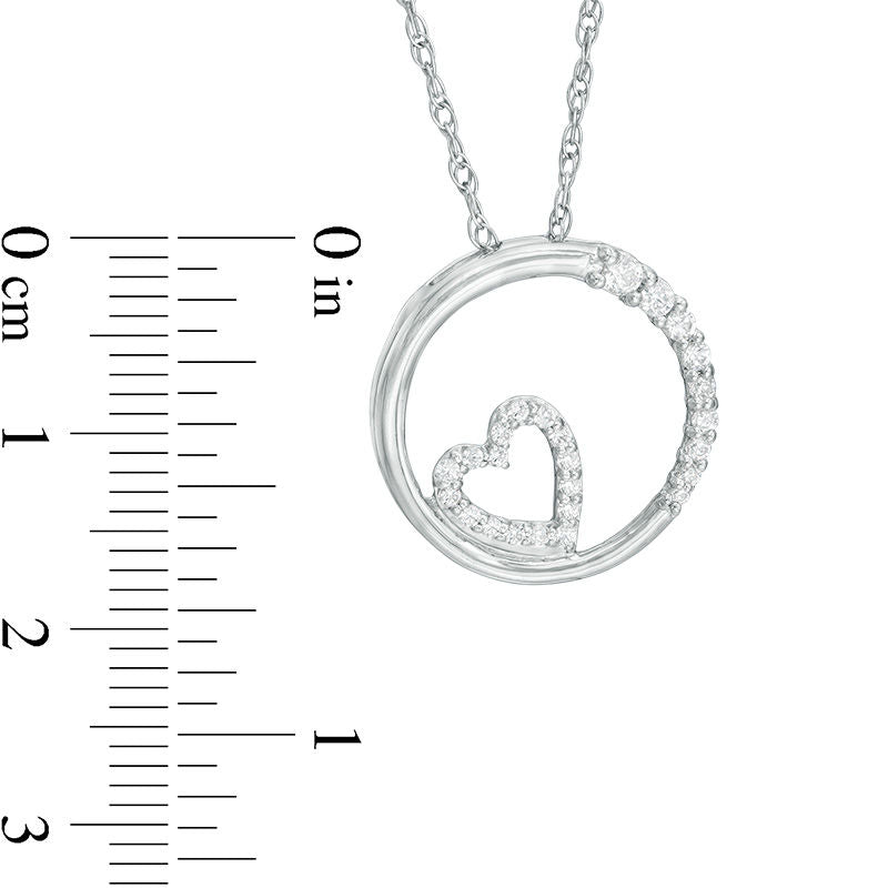 0.2 CT. T.W. Natural Diamond Heart in Circle Pendant in 10K White Gold