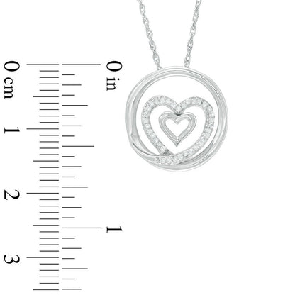 0.13 CT. T.W. Natural Diamond Double Heart Circle Pendant in Sterling Silver