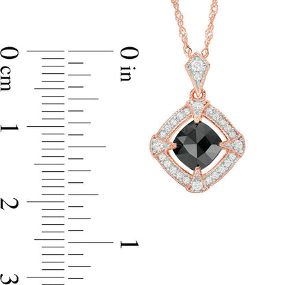 1.13 CT. T.W. Cushion-Cut Enhanced Black and White Natural Diamond Frame Antique Vintage-Style Pendant in 10K Rose Gold - 17