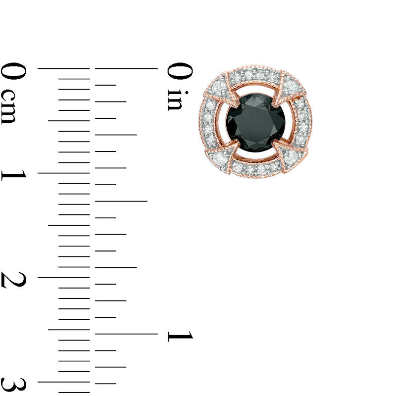 2.2 CT. T.W. Enhanced Black and White Diamond Frame Vintage-Style Stud Earrings in 10K Rose Gold