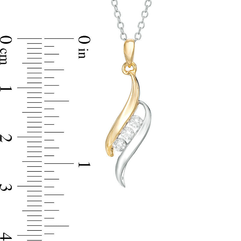 0.25 CT. T.W. Natural Diamond Three Stone Flame Pendant in 14K Two-Tone Gold