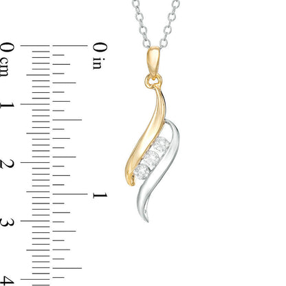 0.25 CT. T.W. Natural Diamond Three Stone Flame Pendant in 14K Two-Tone Gold