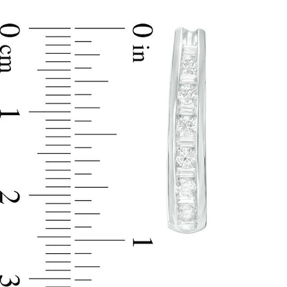 1 CT. T.W. Baguette and Round Diamond J-Hoop Earrings in 14K White Gold