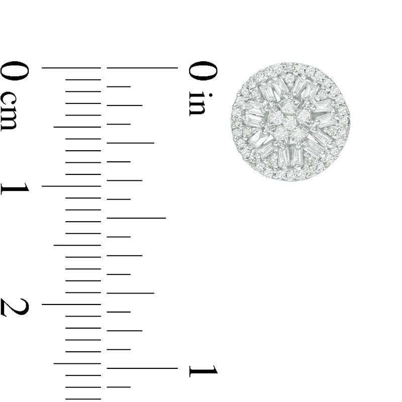 0.5 CT. T.W. Composite Baguette and Round Diamond Frame Stud Earrings in 10K White Gold