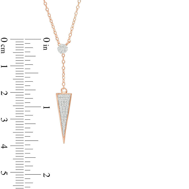 0.17 CT. T.W. Natural Diamond Triangle Y" Necklace in 10K Rose Gold"