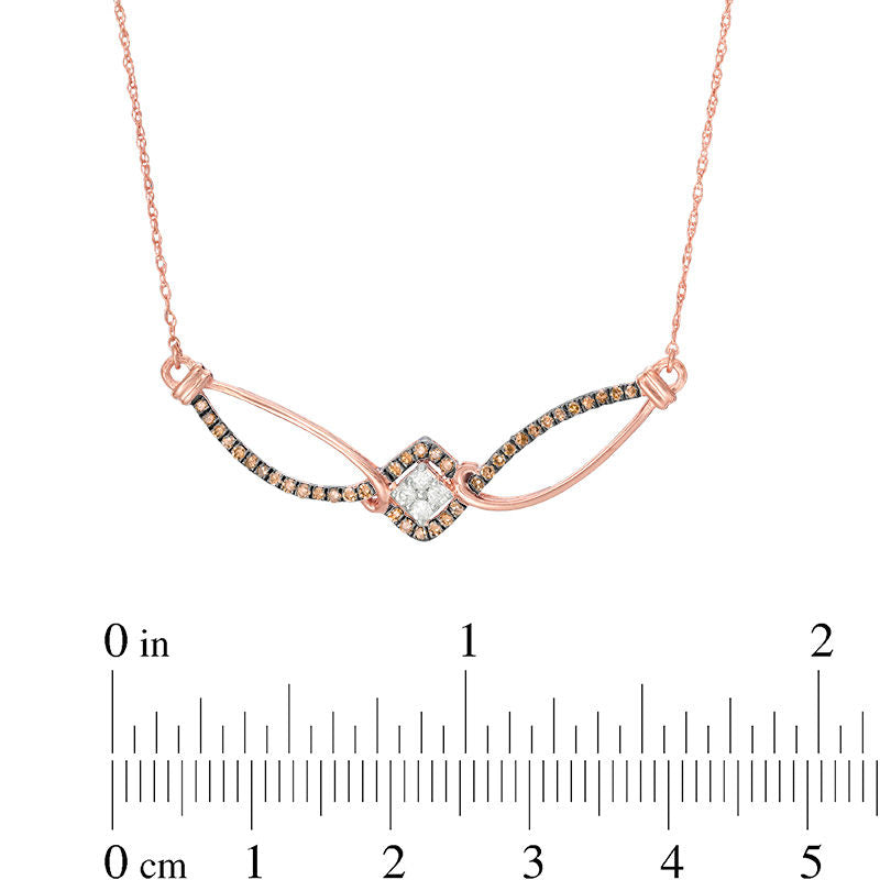 0.25 CT. T.W. Champagne and White Natural Diamond Bypass Swirl Necklace in 10K Rose Gold