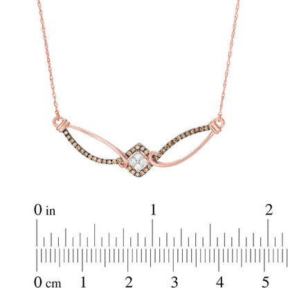 0.25 CT. T.W. Champagne and White Natural Diamond Bypass Swirl Necklace in 10K Rose Gold