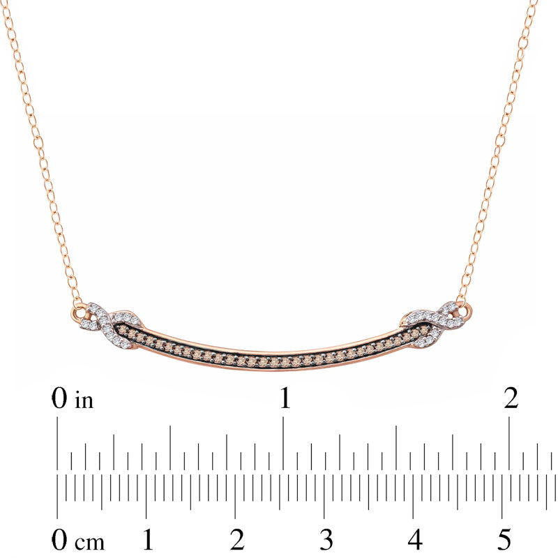 0.2 CT. T.W. Champagne and White Natural Diamond Curved Bar Necklace in 10K Rose Gold