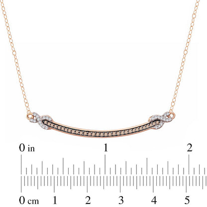 0.2 CT. T.W. Champagne and White Natural Diamond Curved Bar Necklace in 10K Rose Gold