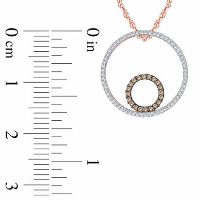 0.2 CT. T.W. Champagne and White Natural Diamond Double Circle Pendant in 10K Rose Gold