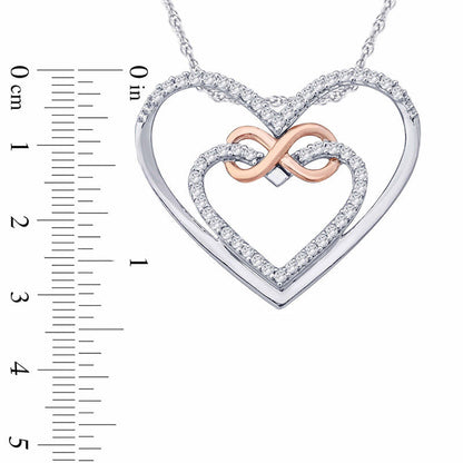 0.1 CT. T.W. Natural Diamond Infinity Double Heart Pendant in Sterling Silver and 10K Rose Gold