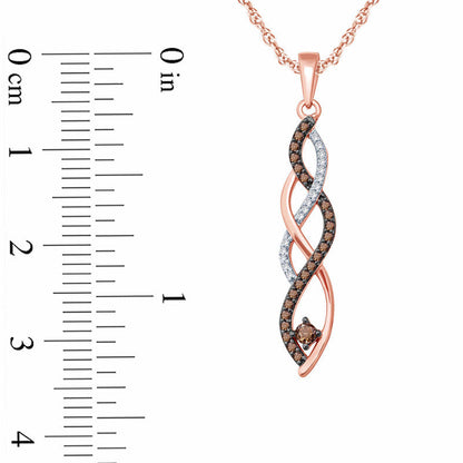 0.17 CT. T.W. Champagne and White Natural Diamond Braid Pendant in 10K Rose Gold