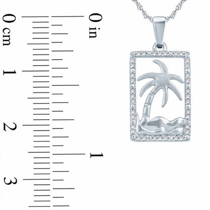 0.1 CT. T.W. Natural Diamond Palm Tree Rectangle Pendant in Sterling Silver