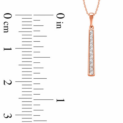 0.2 CT. T.W. Baguette and Round Natural Diamond Linear Pendant in 10K Rose Gold