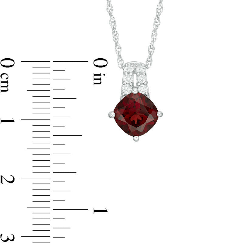 7.0mm Cushion-Cut Garnet and Lab-Created White Sapphire Pendant in Sterling Silver