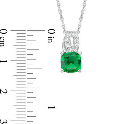 7.0mm Cushion-Cut Lab-Created Emerald and White Sapphire Pendant in Sterling Silver