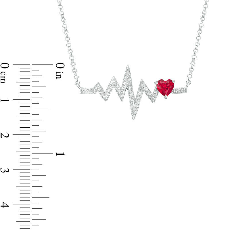 5.0mm Heart-Shaped Lab-Created Ruby and White Sapphire Heartbeat Necklace in Sterling Silver - 17.25