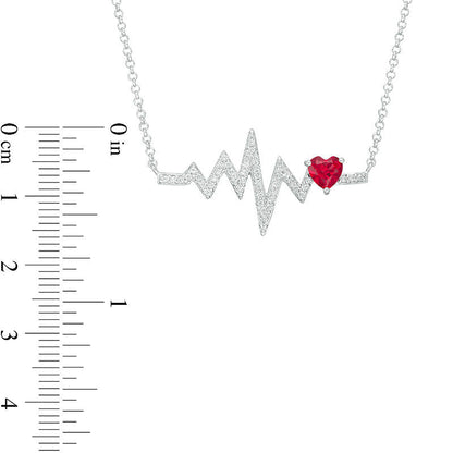 5.0mm Heart-Shaped Lab-Created Ruby and White Sapphire Heartbeat Necklace in Sterling Silver - 17.25