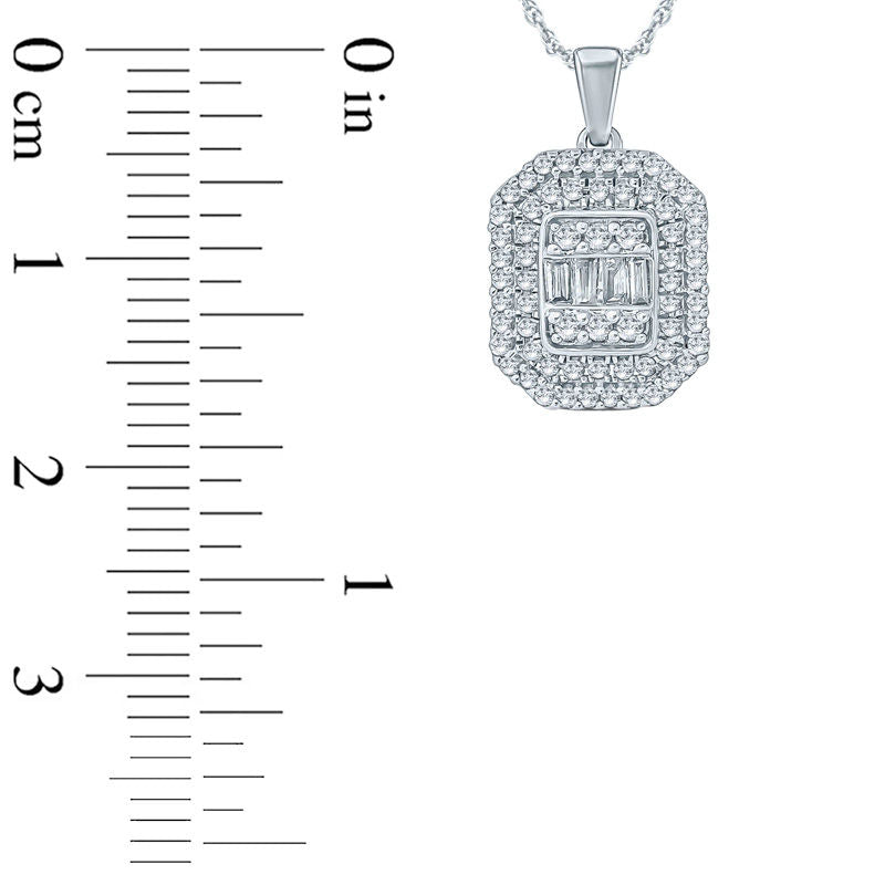 0.33 CT. T.W. Composite Baguette and Round Natural Diamond Octagon Frame Pendant in 10K White Gold