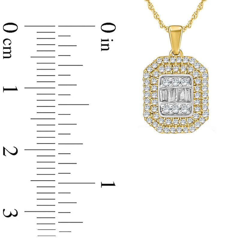 0.33 CT. T.W. Composite Baguette and Round Natural Diamond Octagon Frame Pendant in 10K Yellow Gold