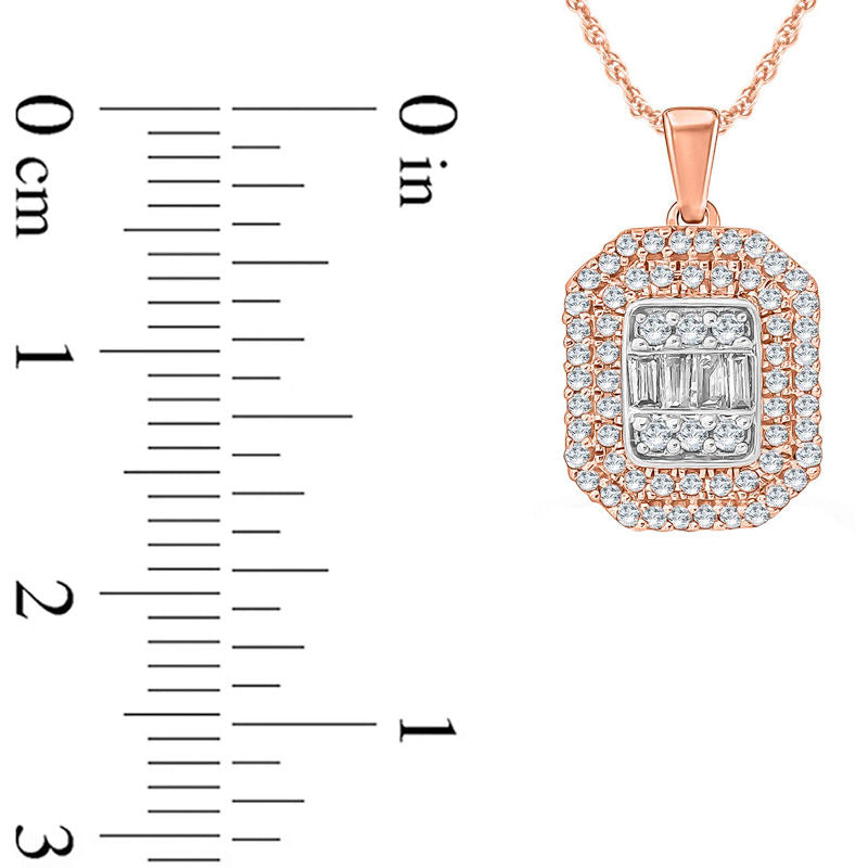 0.33 CT. T.W. Composite Baguette and Round Natural Diamond Octagon Frame Pendant in 10K Rose Gold