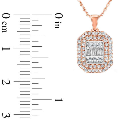 0.33 CT. T.W. Composite Baguette and Round Natural Diamond Octagon Frame Pendant in 10K Rose Gold