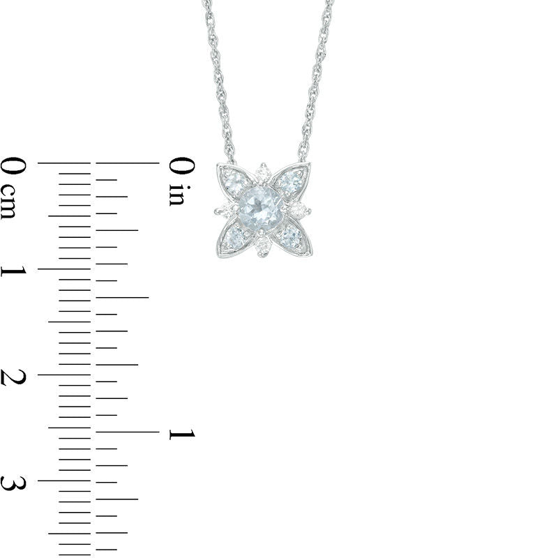 Aquamarine and 0.05 CT. T.W. Natural Diamond Flower Necklace in Sterling Silver