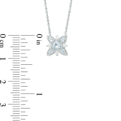 Aquamarine and 0.05 CT. T.W. Natural Diamond Flower Necklace in Sterling Silver