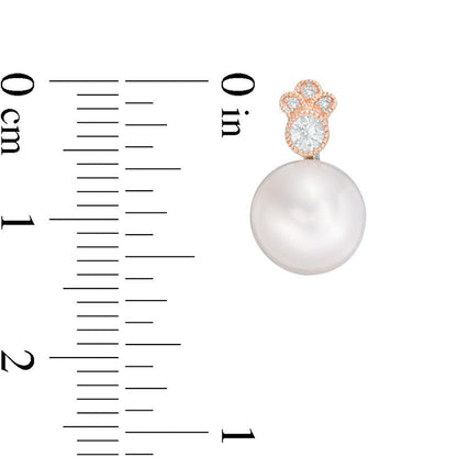 Cultured Freshwater Pearl, White Sapphire and Diamond Accent Vintage-Style Stud Earrings in 10K Rose Gold