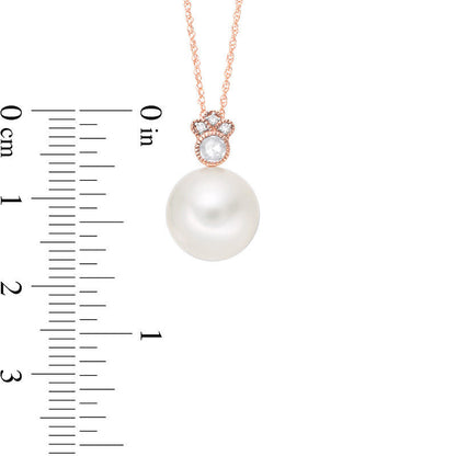 Cultured Freshwater Pearl, White Sapphire and Natural Diamond Accent Antique Vintage-Style Pendant in 10K Rose Gold - 17