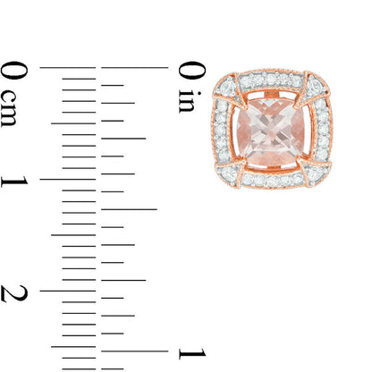 6.0mm Morganite, Lab-Created White Sapphire and 0.2 CT. T.W. Diamond Vintage-Style Frame Stud Earrings in 10K Rose Gold
