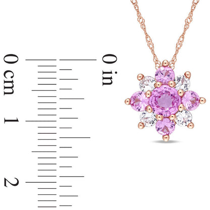 Pink and White Sapphire Flower Pendant in 14K Rose Gold - 17