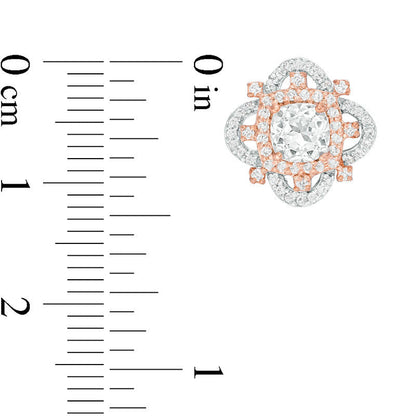 Cushion-Cut Lab-Created White Sapphire and 0.25 CT. T.W. Diamond Clover Frame Stud Earrings in 10K Two-Tone Gold