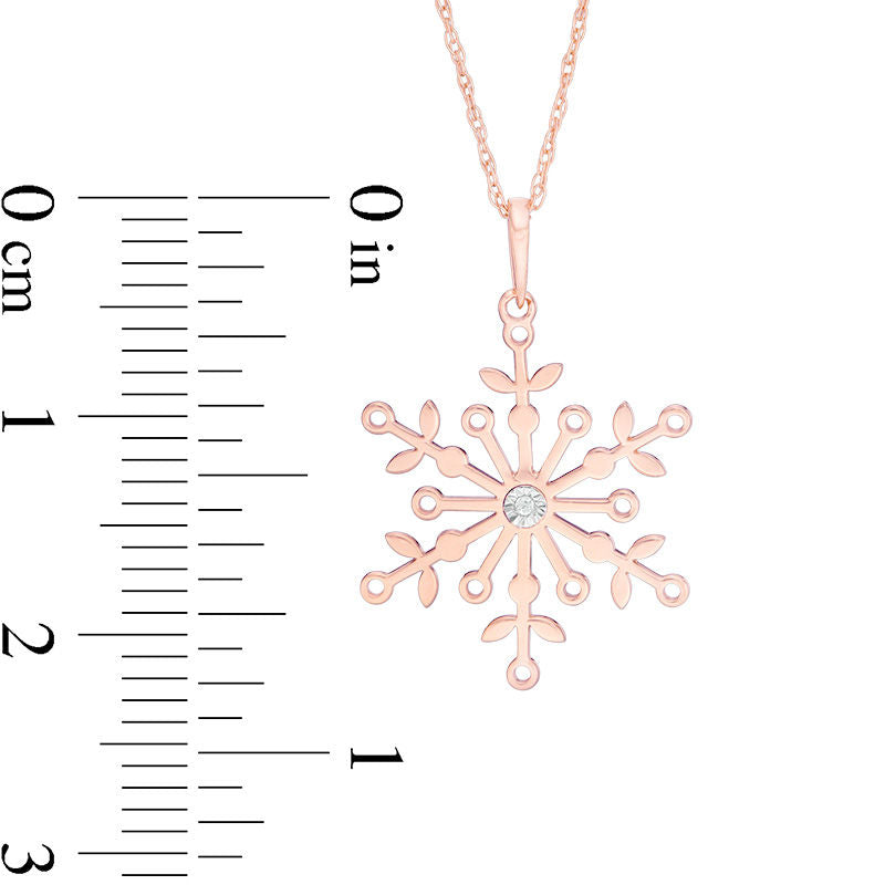 Natural Clarity Enhanced Accent Solitaire Laser-Cut Snowflake Pendant in 10K Rose Gold