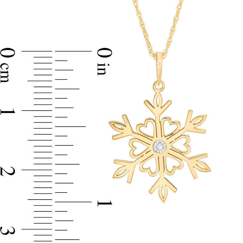 Natural Clarity Enhanced Accent Solitaire Laser-Cut Heart Snowflake Pendant in 10K Yellow Gold