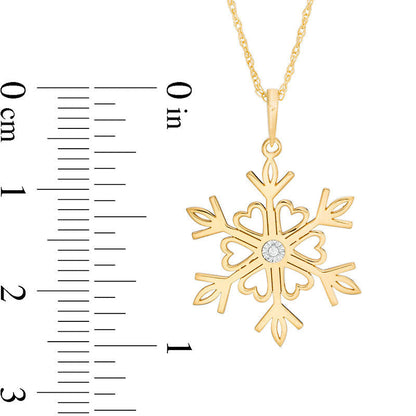 Natural Clarity Enhanced Accent Solitaire Laser-Cut Heart Snowflake Pendant in 10K Yellow Gold