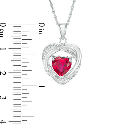 8.0mm Heart-Shaped Lab-Created Ruby and Diamond Accent Beaded Orbit Pendant in Sterling Silver