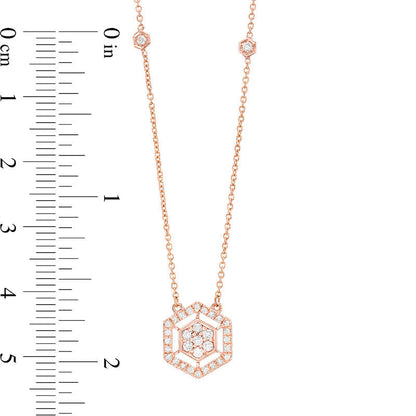0.25 CT. T.W. Natural Diamond Hexagon Frame Necklace in 14K Rose Gold