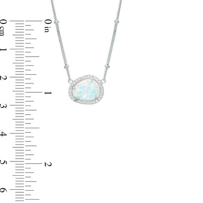 Pear-Shaped Lab-Created Opal and White Sapphire Frame Necklace in Sterling Silver - 16