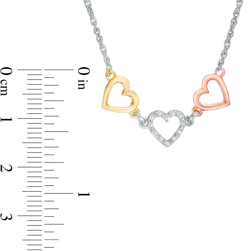 Natural Diamond Accent Triple Heart Necklace in Sterling Silver with 14K Two-Tone Gold Plate - 17