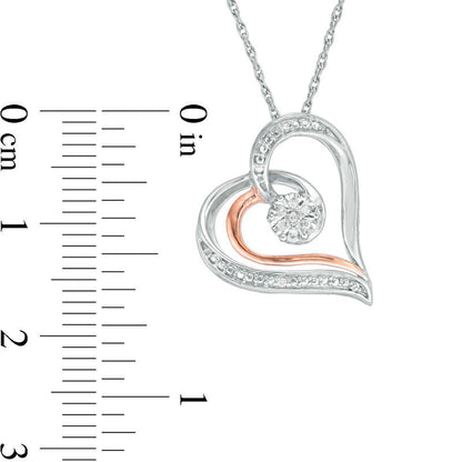 Natural Diamond Accent Heart Pendant in Sterling Silver and 10K Rose Gold